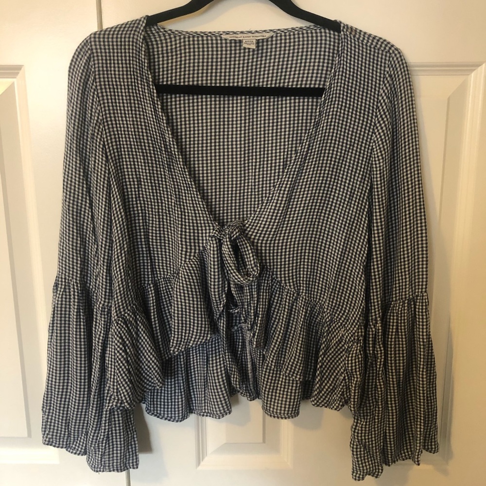 AE Gingham tie front top